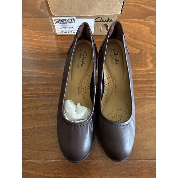 Clarks Women's Neiley Pearl Burgundy Heels Leather NEW 7 W - Picture 5 of 8